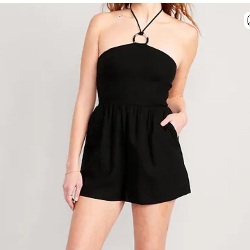 NWOT Linen Black Halter Romper
